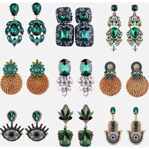 Dvacaman Indian Bridal Statement Earrings Women Wedding Crystal Dangle Drop Earrings Girls Party Hanging Earrings Green Summer
