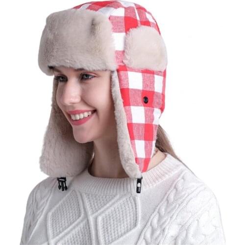 Unisex Hats Women Men Warm Ear Protection Cap Winter Lei Feng Plaid Hat for Cycling Apparel Accessories