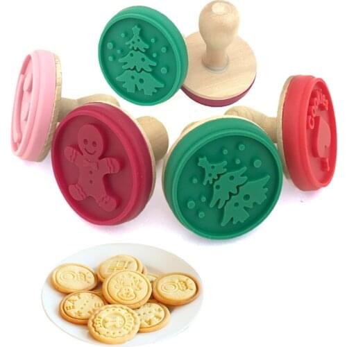 Silicone Cookie Stamp DIY Pastry Cake Cookie Seal Moulds with Wooden Handle Home Made Prints Molds Tools Biscuit Baking Tools