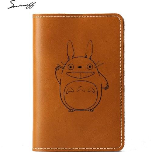 Cartoon Totoro Passport Bag Genuine Leather Travel Accessories Credit Card Holders Anime Totoro Engraved Passport Cover