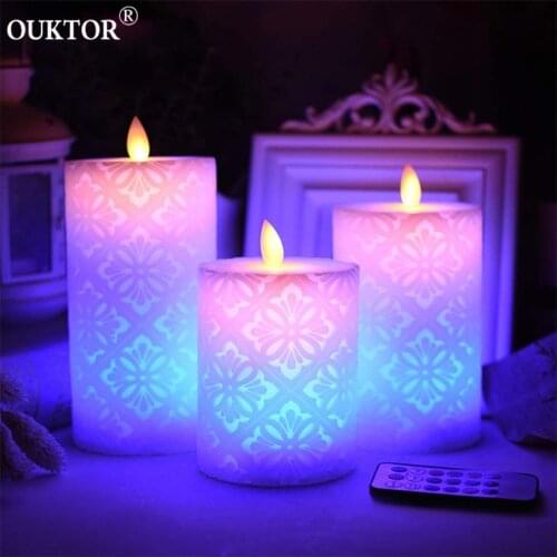 Dancing Flame LED Candle Light with RGB Remote Control Timer Wax Pillar Candle for Wedding Christmas Decoration Room Night Light