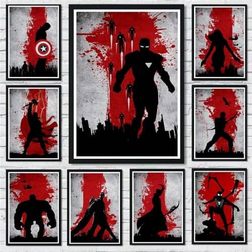 Vintage Marvel Avengers Poster Abstract Superhero Print Canvas Painting Japanese Style Iron Man Batman Wall Decor Art Picture