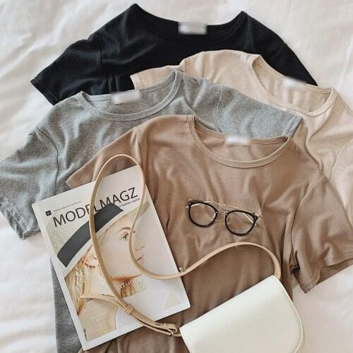 2021 Womens T-shirt Top Simple Basic Y2k Za Crop Shirt Short Sleeve Kawaii Clothing Spring Summer Pullover Korean Female Tees