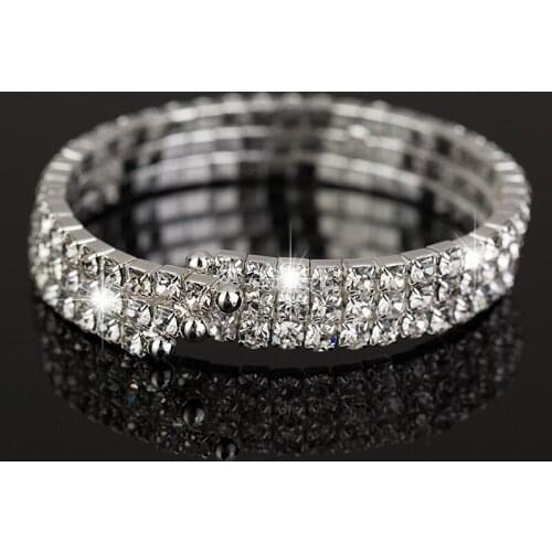 New Fashion Elegant Bangle Wristband Bracelet Crystal Cuff Bling women Gift 3 row Bracelets & Bangles B038