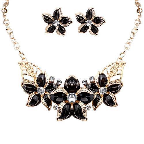 2019 Trendy Jewelry Set Vintage Ladies Fashion Wild Womens Alloy Rhinestone Flower Pendant Necklace / Earrings Jewelry Set