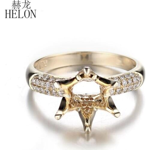 HELON 9mm Round Solid 14K Yellow Gold AU585 0.4ct Natural Diamonds Women Fine Jewelry Engagement Wedding Semi mount Ring Setting