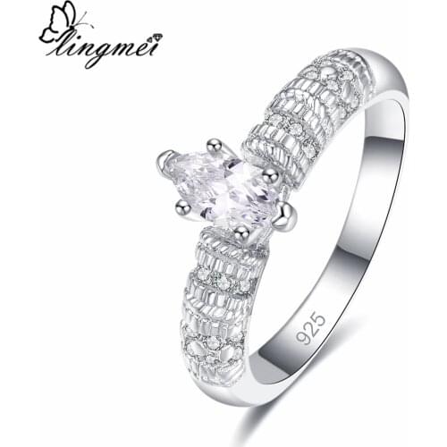 Lingmei Fantastic Engagement Marquise Cut White Cubic Zircon Silver Color Ring for Women Wedding Jewelry Size 6-9 Anniversary