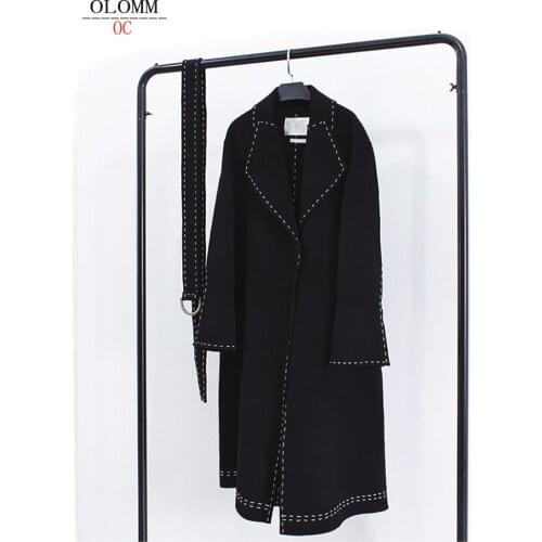 OLOMM Winter simple style Hand-sewn long coat Wool Womens double-sided coat Personalized custom made