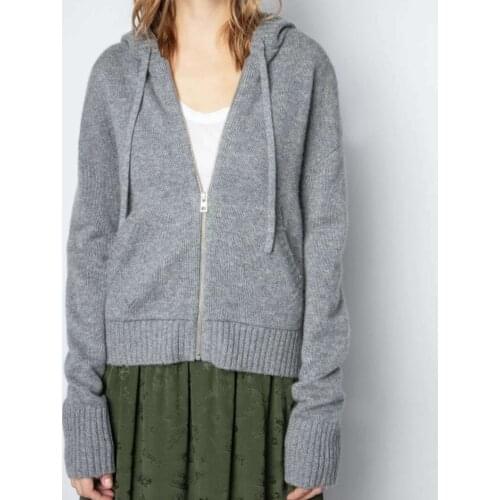 100% Cashmere Knit Cardigan Women Sweater Autumn / Winter Camouflage Skull Hot Bead Design Hooded Zipper