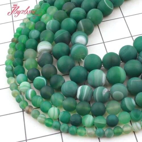 6,8,10,12mm Round Stripe Agates Bead Green Frost Matte Loose Natural Stone Beads For Necklace Jewelry Making Spacer Strand 15"