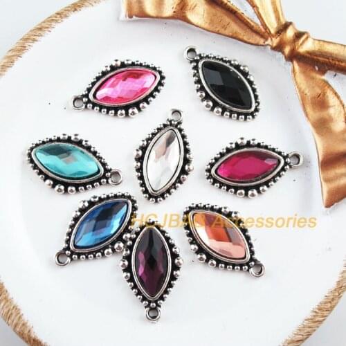 8 New Oval Charms Tibetan Silver Tone Retro Eye Mixed Crystal Pendants 14.5x23.5mm