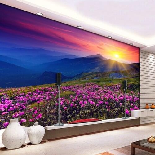 8D/5D Sun&Mountain&Flower Natural Lanscape Scenery Papel Mural Wallpaper 3d Wall Photo Murals for Living Room 3d Wall Mural Home