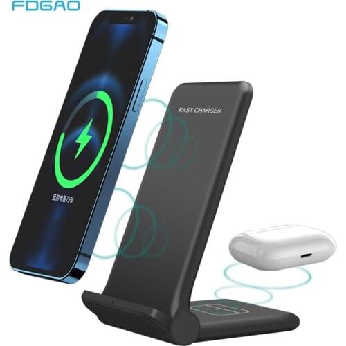 FDGAO 2 in 1 20W Qi Wireless Charger Dock for Samsung S21 S20 S10 Fast Charging Stand Pad For IPhone 12 11 XS XR X 8 Airpods Pro