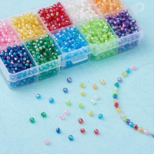 Bicone Beads 10Color Boxed AB Color Plated Faceted Transparent Acrylic Beads For Jewelry Making 4x4mm Hole 1mm about 2500pcs/box