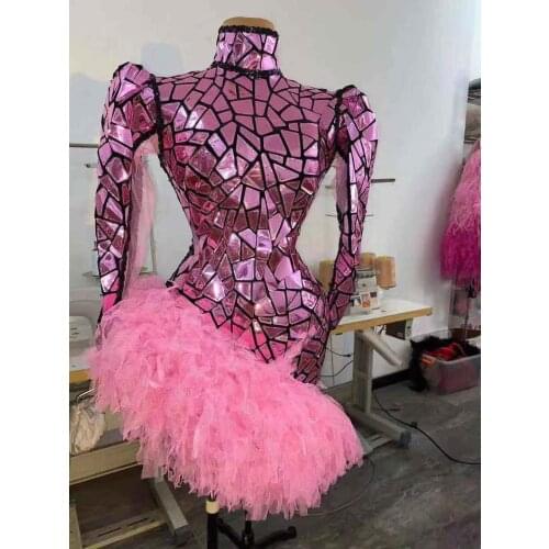 Shining Rose Pink Mirrors Sequins Dress Evening Party Wear Evening Prom Nini Dress Singer Birthday Celebrate Sexy Dresses