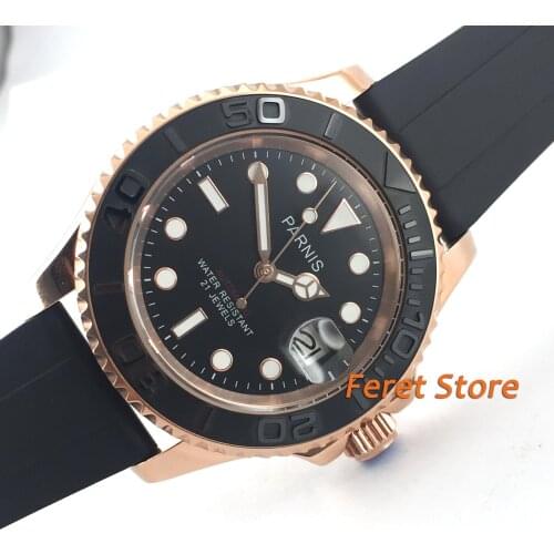 41mm Parnis Black Dial Sapphire Glass Luminous Marks Luxury Brand Automatic Movement mens Watch pa7