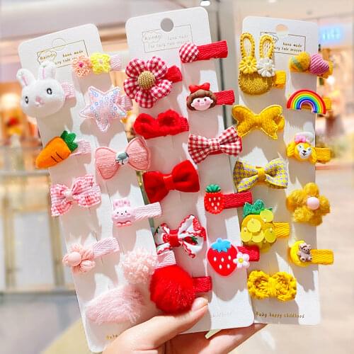 5/10 Pcs/Set Baby Girl Cute Cartoon Flower Bow Ornament Hair Clips Children Lovely Sweet Barrettes Hairpins Kid Hair Accessories