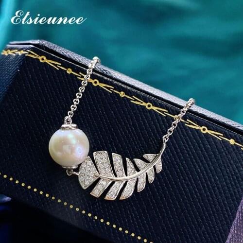 ELSIEUNEE 100% 925 Sterling Silver 8MM Pearl Simulated Moissanite Pendant Necklaces for Girls Wedding Fine Jewelry Wholesale