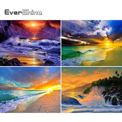 Evershine Diamond Embroidery Scenery Full Square Diamond Painting Seaside Cross Stitch Handcraft Diamond Mosaic Decoration Art