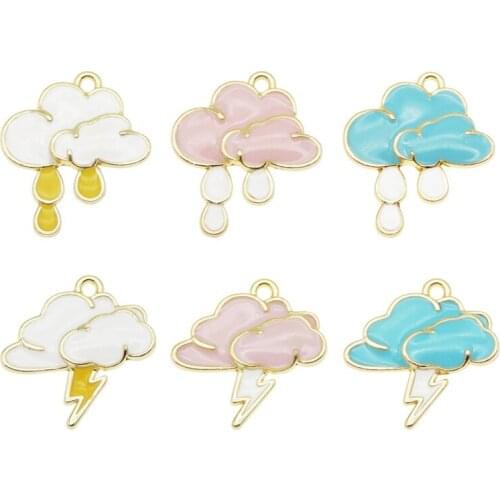 Julie Wang 6PCS Enamel Cartoon Weather Symbol Charms Alloy Mixed Pendant Bracelet Earrings Jewelry Making Accessory