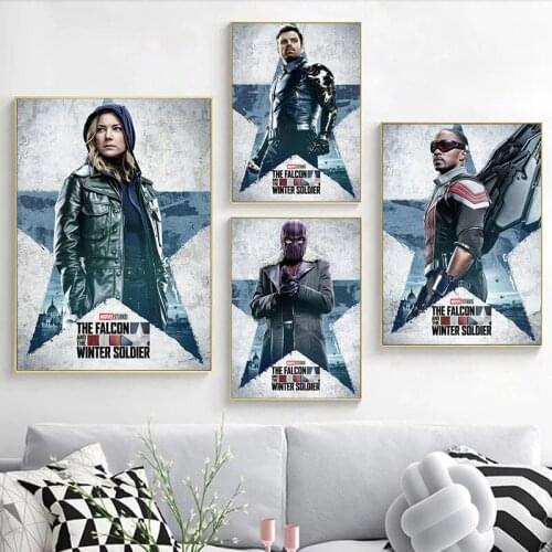 Retro Canvas Painting Wall Art Superhero Marvel Anime Nordic Poster Print Pictures Bedroom Wall Decor The Falcon Winter Soldier