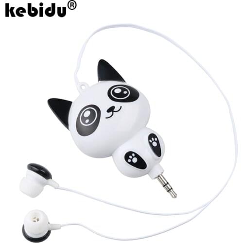 Kebidu Cute Panda Telescopic Heads Cartoon Retractable 3.5mm Earphone for Android iOS Smart System Headphone handsfree Earbuds