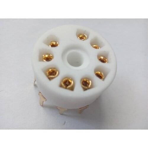 10pcs ceramic tube seat Small 9 pin GZC9-A-G gold foot 9 pin for 12AX7 12AU7 tube socket PCB