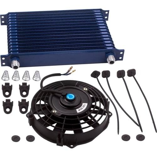 A Set of Aluminum Engine Oil Cooler + 7" Cooling Fan 15 ROW AN10 Universal New