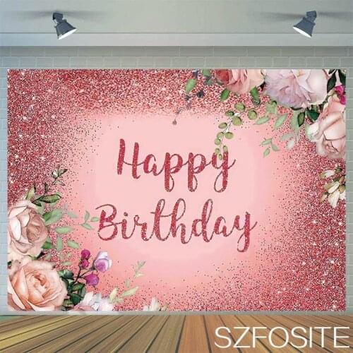 Beautiful Peony Rose Gold Party Backdrop Ladies Birthday Table Room Decoration Child Photography Photo Background Vinyl Banner