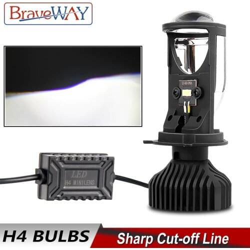 BraveWay H4 LED Mini Bi-LED Projector Headlight Lens Headlamp Retrofit DIY Car Styling High Beam Low Beam Lights for Motorcycle
