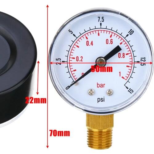NEW 1/4 BSPT Low Pressure Gauge Air Compressor Meter Manometer 50mm 0-15 PSI 0-1 Bar For Fuel Air Oil Gas Water
