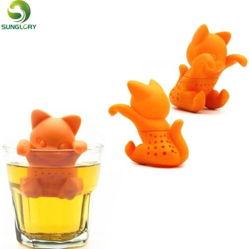 Cute Silicone Cat Tea Infuser Tea Filter Diffuser Reusable Tea Strainer Spice Loose Tea Leaf Herbal Tool Teapot Teabags Orange