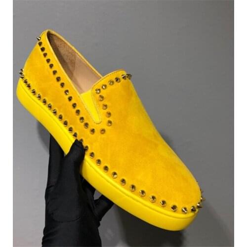 Men Leather Rivet Sports Shoes Colour Mixture Green White Flat Shallow Height Increasing Round Toe Spring Autumn Kick Sneakers