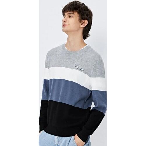 Sweater men 2020 new trend contrast stitching sweater adult cotton casual round neck pullover sweater autumn