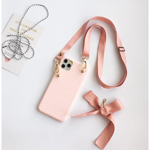 Soft TPU Bow Knot Lanyard Cell Phone Case With Shoulder Neck Strap Rope Cord For iPhone 6 7 8 Plus X XS XR 12 Mini 11Pro MAX SE2