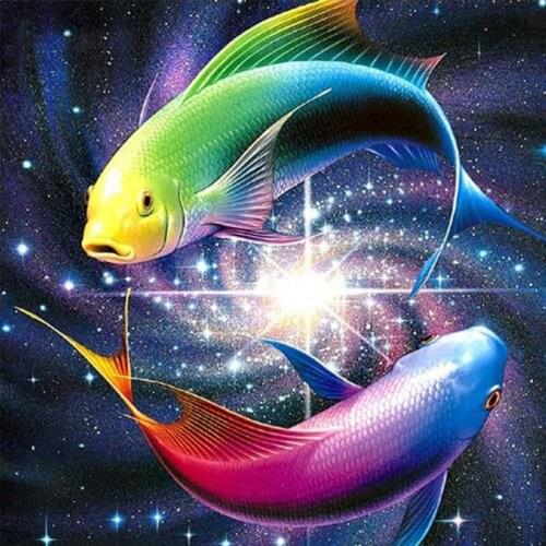 DIY Diamond Art Painting Fish Drill Round Diamond Embroidery Picture Rhinestone Diamond Mosaic Cartoon Home Decor