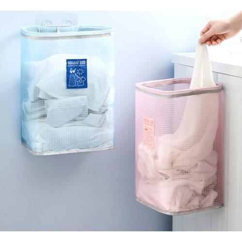 Wall Mounted Laundry Basket Foldable Dirty Clothes Basket Hanging Mesh Bag Clothes Toy Storage Bucket Bathroom Organizer