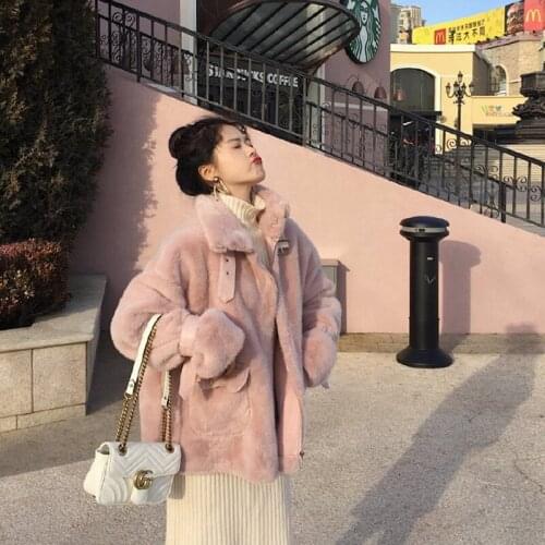 2020 New Autumn and Winter Loose Motorcycle Imitation Mink Plush Coat Leather Buckle Fur Coat Women Thick Fur Jacket NS2248