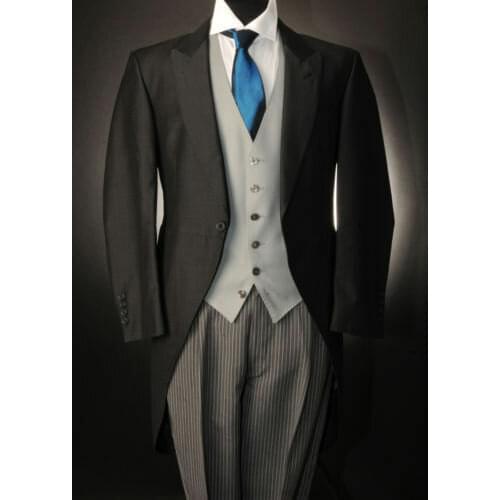 New Black Tail Long Coat Mens Suits For Wedding Slim Fit Custom Peaky Blinders Wedding Dress Three Pieces(Jacket+Pants+Vest)