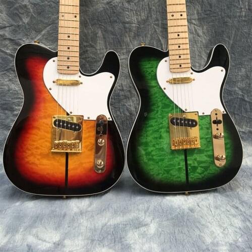 Factory Outlet 6 electric guitar, flocculent large flower veneer, green, sun paint, maple light fingerboard, conjoined guitar, p