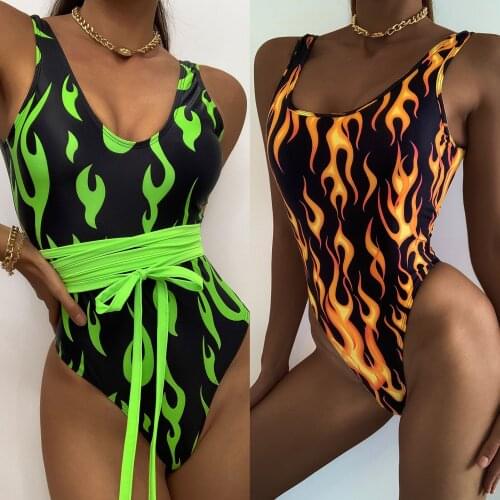 One Piece Swimsuit Ladies Belly Control Sexy Swimsuit Sexy Triangle One-piece Printed Bikini Swimsuit Bodysuit Bathing Suit Swim
