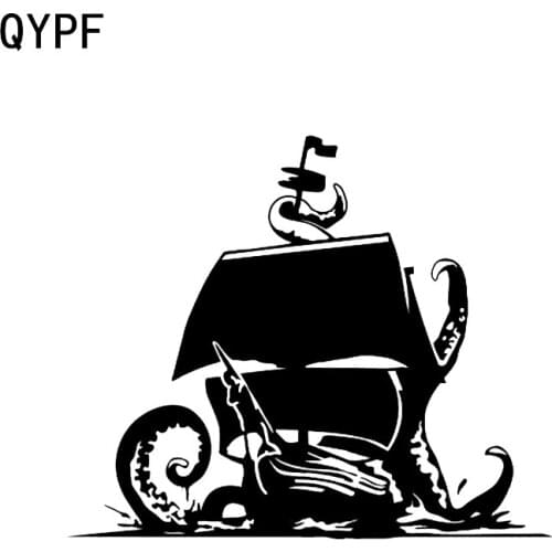 QYPF 14.5*12CM Interesting Ship Sailboat Ocean Sailing Monster Decor Car Sticker Extreme Movement Graphic Vinyl C16-1114