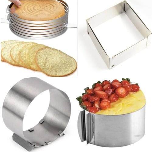 Adjustable Mousse Ring Stainless Steel Circle Square Mold Pastry Baking Decorating with Scale Silver Cake Tools Kitchen Bakeware