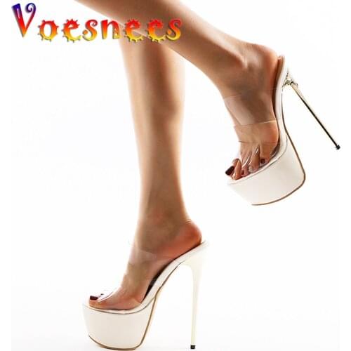 Crystal Women Shoes Nightclub Transparent Simple Slippers Pole Dance Shoes Platform Sandals Super High Thin Heels Sexy Slides