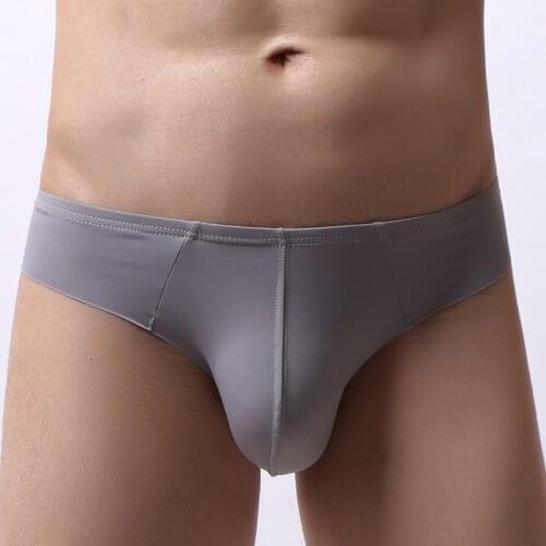 Sexy Men Underwear Briefs Shorts Seamless Ice Silk T-panties Man Solid Semi-transparent Low Waist Pouch Underpants Cueca S-XL