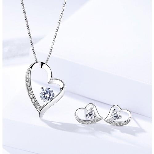 Pure Silver 925 Jewelery Sets For Women CZ Zircon Heart Earring & Necklace Pendant Trendy Jewelry 2pcs Set Accesories Party Gift