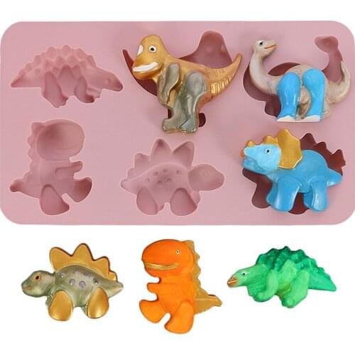 Silicone Cake Mould 3D 6 Dinosaurs Shape DIY Chocolate Fondant Sugar Craft Molds Ice Jelly Pudding Pastry Decor Baking Mold