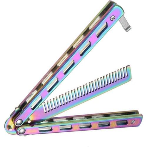 Foldable Comb Stainless Steel Practice Training Butterfly Knife Comb Beard Moustache Brushes Hairdressing Styling Tool