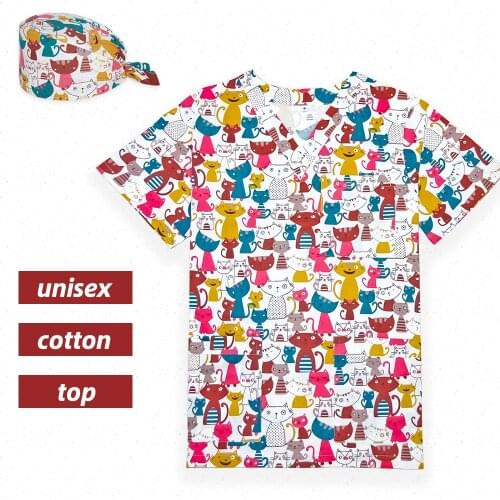Unifrom Scrub Top Uniforms Tops, Scrub T Shirt Size Rang XXS-4XL Cats Printed Scrub Tops For Nurses and Doctors