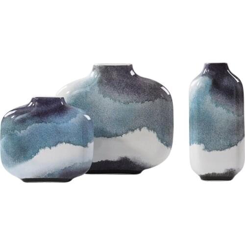 Neo Chinese Style Vase Retro Ceramic Living Room Entrance Japanese Geometric Creative Floral Flower Container Decoration